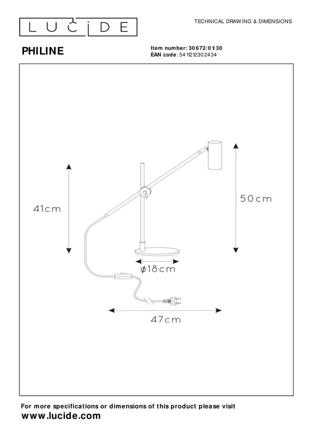 Lucide PHILINE - Bureaulamp - 1xGU10 - Zwart