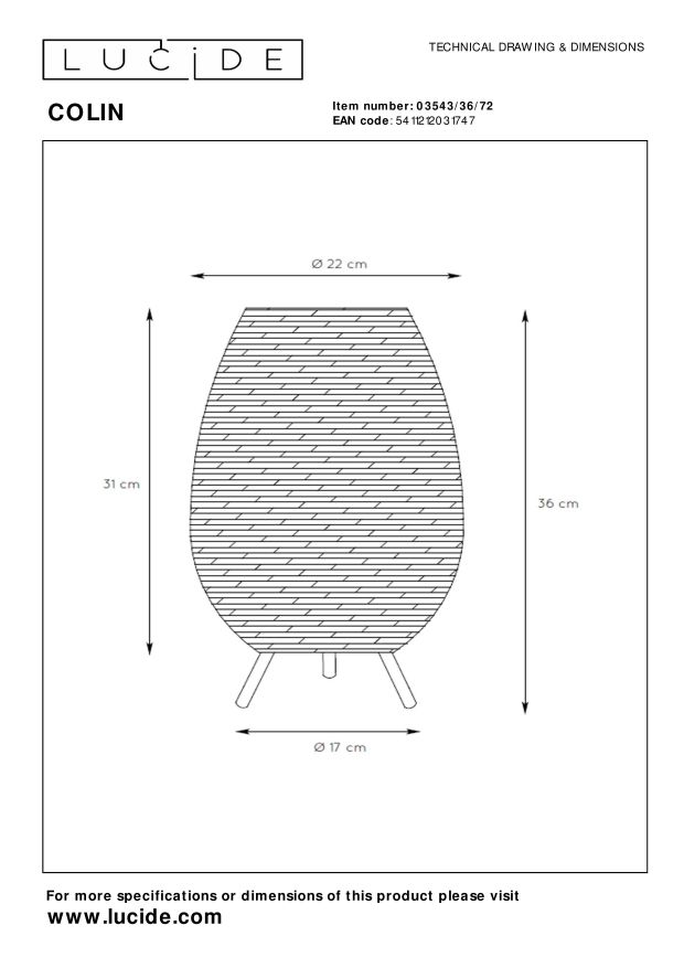 Lucide COLIN - Tafellamp - Ø 22 cm - 1xG9 - Naturel