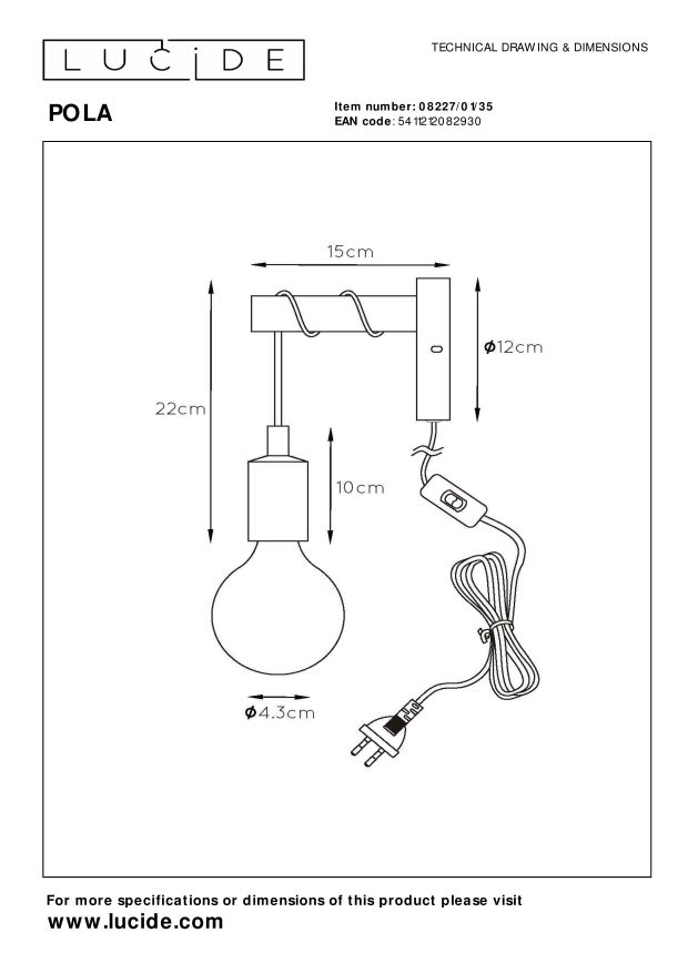 Lucide POLA - Wandlamp Kinderkamer - 1xE27 - Blauw