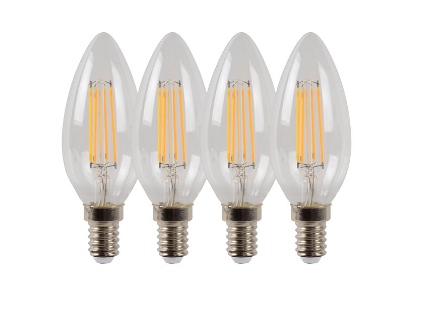 Lucide C35 - Filament lamp - Ø 3,5 cm - LED Dimb. - E14 - 4x4W 2700K - Transparant - Set van 4