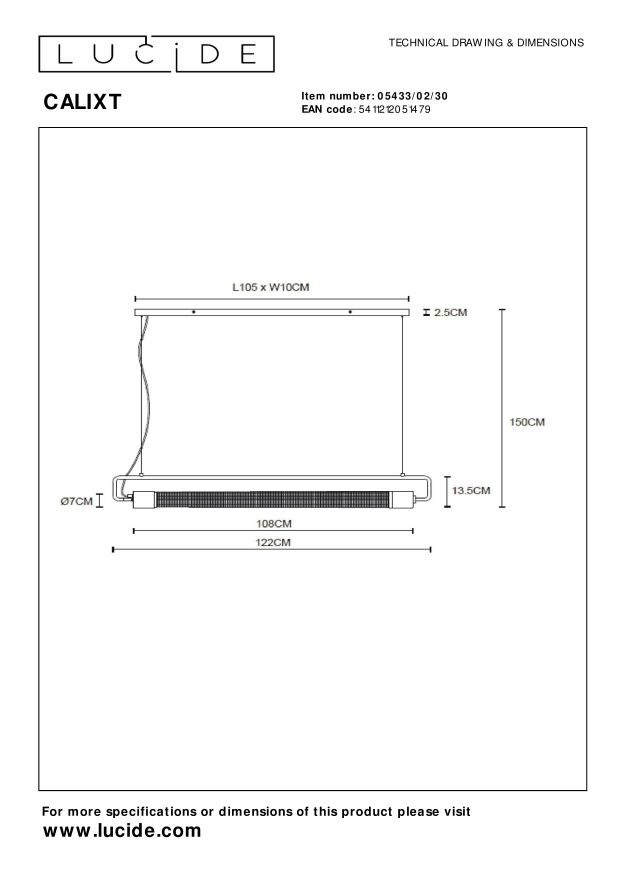 Lucide CALIXT - Hanglamp - 2xE27 - Zwart