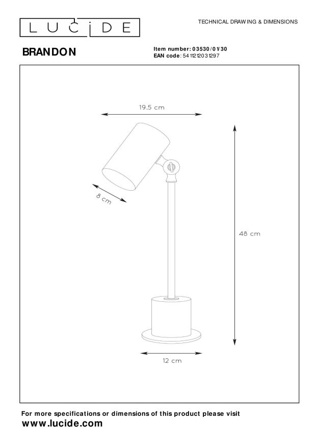 Lucide BRANDON - Bureaulamp - 1xE14 - Zwart