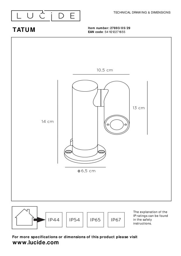 Lucide TATUM - Tuinspot Buiten - LED - 1x4,5W 3000K - IP65 - Antraciet