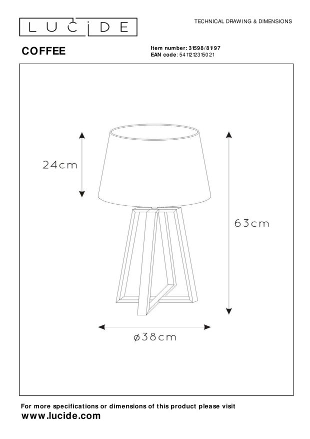 Lucide COFFEE - Tafellamp - Ø 38 cm - 1xE27 - Roest bruin