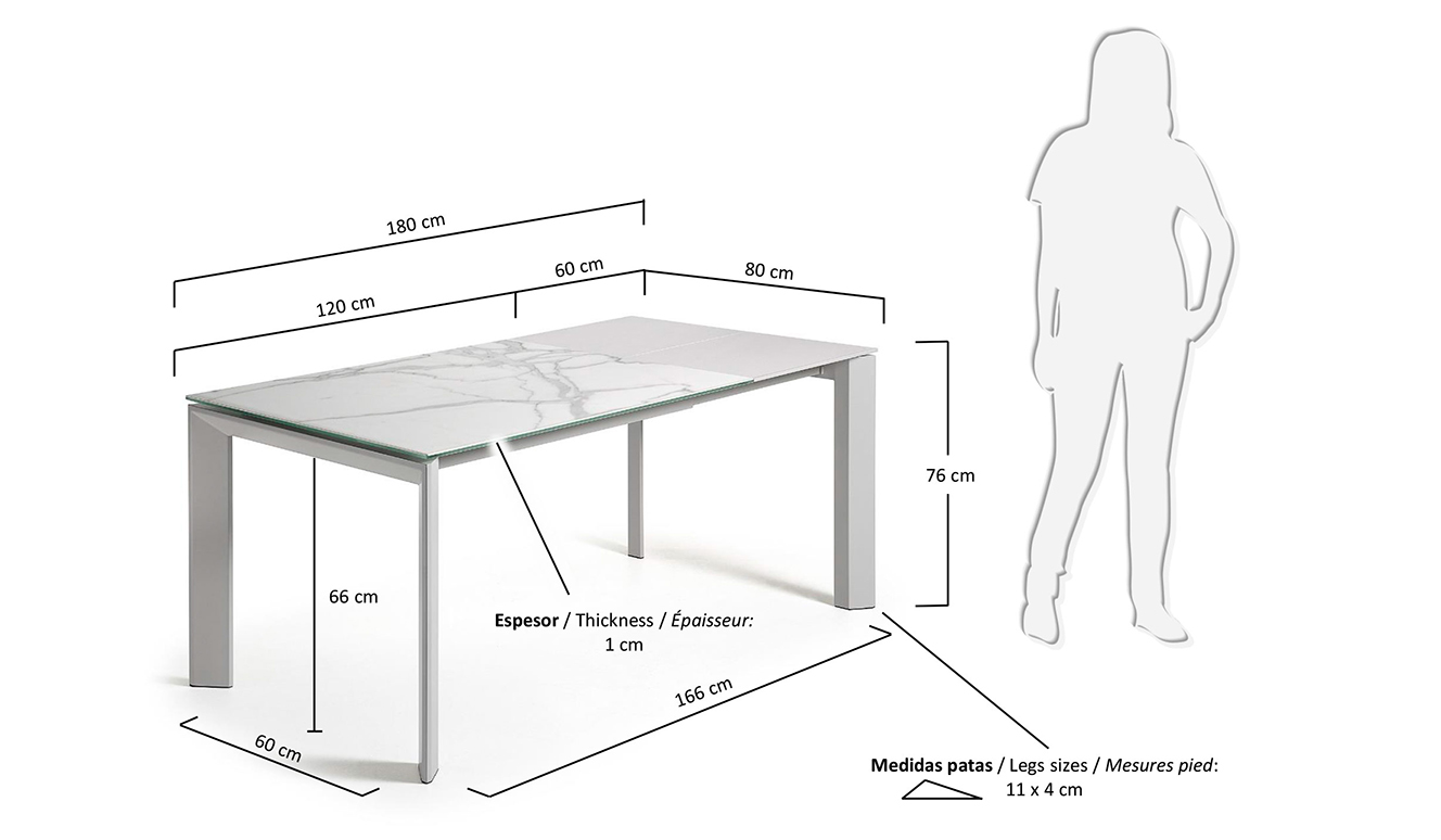 Axis uitschuifbare tafel 120 (180) cm porselein afwerking Kalos wit grijs benen