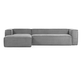 3 persoonsbank Blok met chaise longue links van grijs corduroy 330 cm