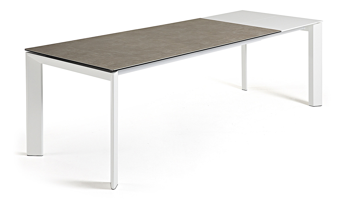 Axis uitschuifbare tafel 140 (200) cm porselein afwerking Vulcano Ash wit benen