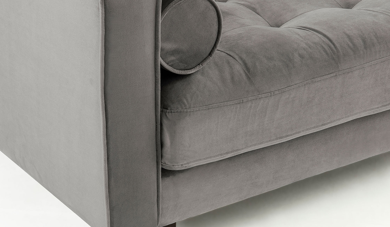 Debra fluwelen tweezitsbank grijs 182 cm