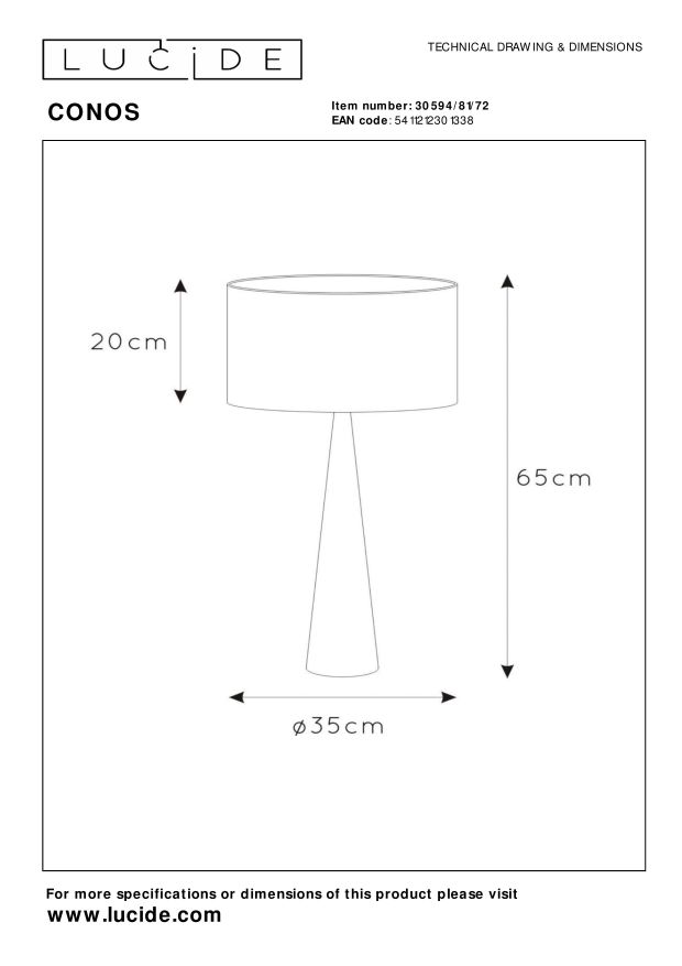 Lucide CONOS - Tafellamp - Ø 35 cm - 1xE27 - Naturel