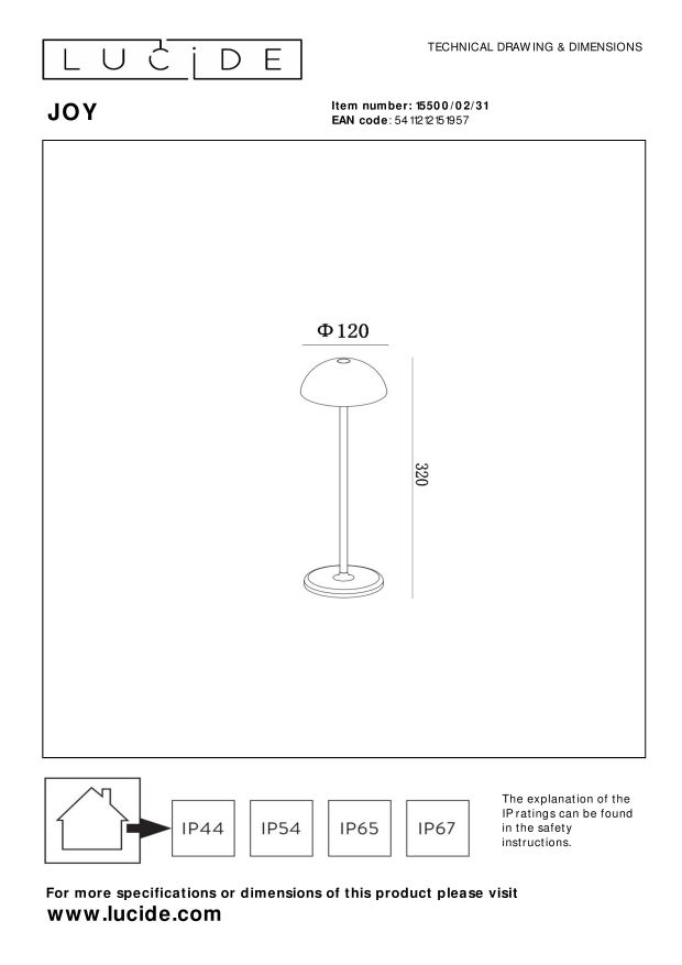 Lucide JOY - Oplaadbare Tafellamp Buiten - Accu/Batterij - Ø 12 cm - LED Dimb. - 1x1,5W 3000K - IP54 - Wit