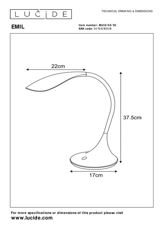 Lucide EMIL - Bureaulamp - LED Dimb. - 1x4,5W 3000K - Zwart
