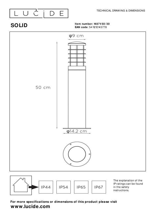 Lucide SOLID - Sokkellamp Buiten - Ø 9 cm - 1xE27 - IP54 - Antraciet