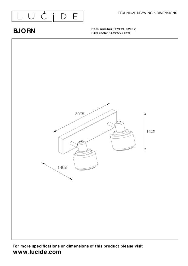 Lucide BJORN - Plafondspot - 2xE14 - Mat Goud / Messing