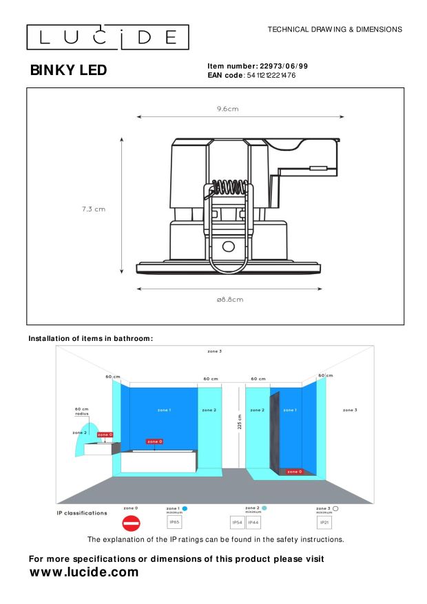 Lucide BINKY LED - Inbouwspot Badkamer - Ø 8,8 cm - LED Dimb. - 1x6,5W 3000K - IP65 - Zwart
