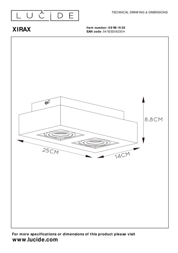 Lucide XIRAX - Plafondspot - LED Dim to warm - GU10 - 2x5W 2200K/3000K - Zwart