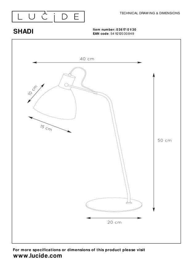 Lucide SHADI - Bureaulamp - Ø 20 cm - 1xE14 - Zwart