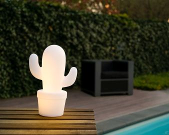Lucide CACTUS - Oplaadbare Tafellamp Buiten - Accu/Batterij - Ø 22,7 cm - LED Dimb. - 1x2W 2700K - IP44 - Wit