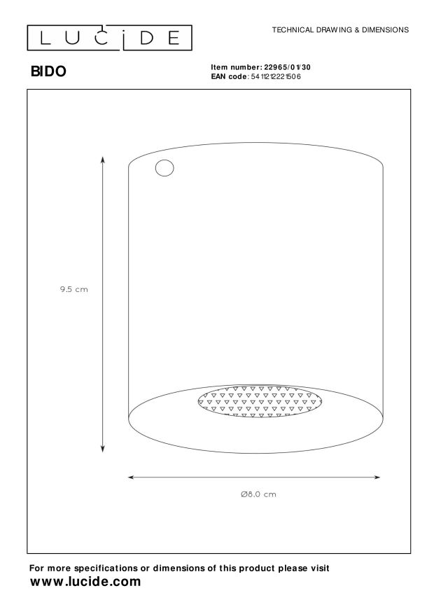 Lucide BIDO - Plafondspot - Ø 8 cm - 1xGU10 - Zwart