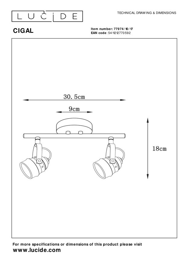 Lucide CIGAL - Plafondspot - LED - GU10 - 2x5W 2700K - Koper