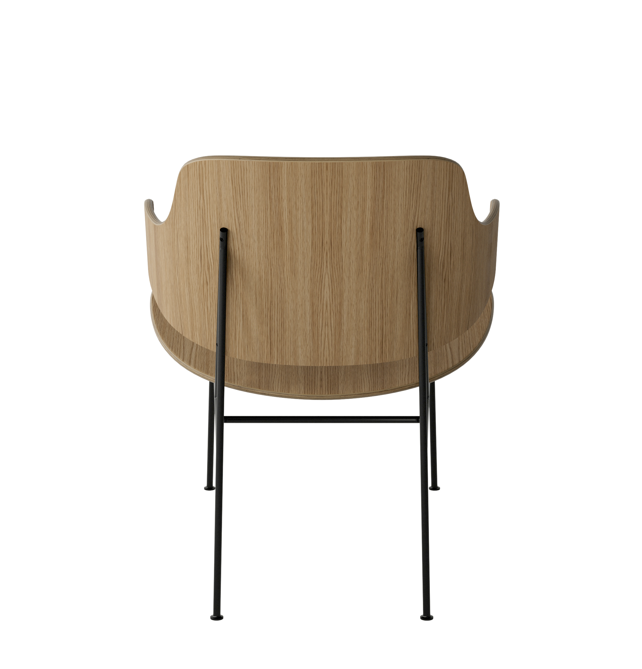 Menu - The Penguin fauteuil, zwart stalen frame, naturel eiken zitting en rugleuning