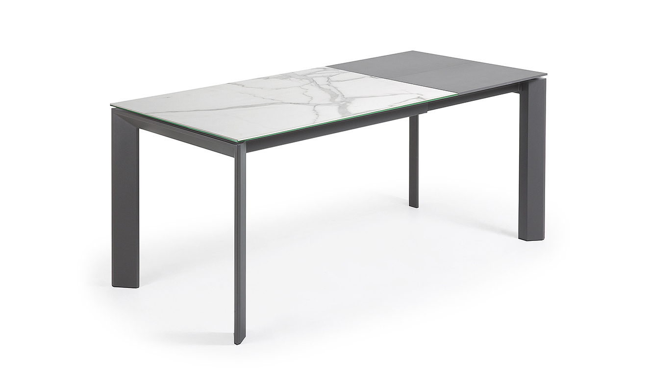 Axis uitschuifbare tafel 120 (180) cm porselein afwerking Kalos Wit antraciet benen