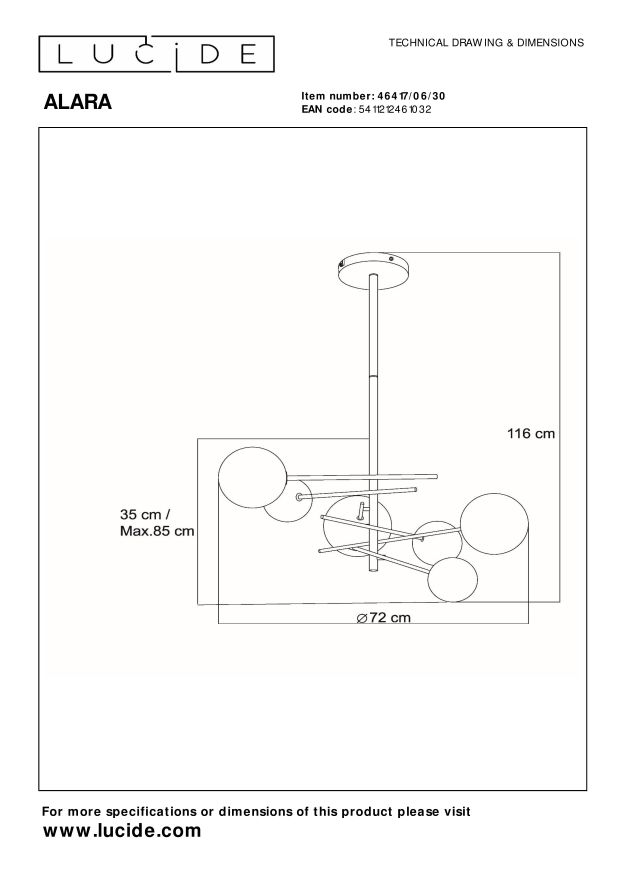 Lucide ALARA - Hanglamp - Ø 72 cm - LED - G4 - 6x1,5W 2700K - Zwart