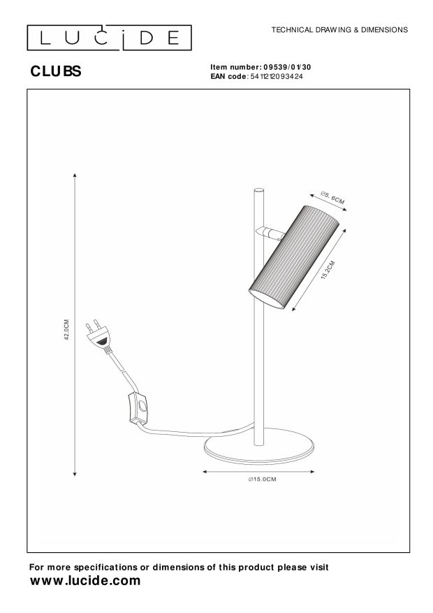 Lucide CLUBS - Tafellamp - 1xGU10 - Zwart