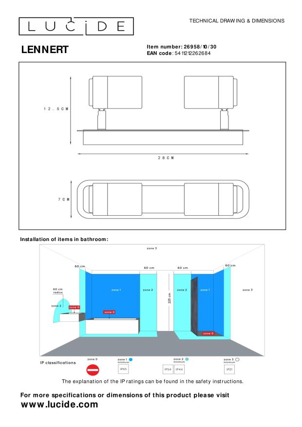 Lucide LENNERT - Plafondspot Badkamer - LED Dimb. - GU10 - 2x5W 3000K - IP44 - Zwart