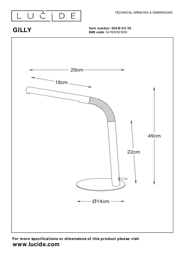 Lucide GILLY - Bureaulamp - LED - 1x3W 2700K - Zwart