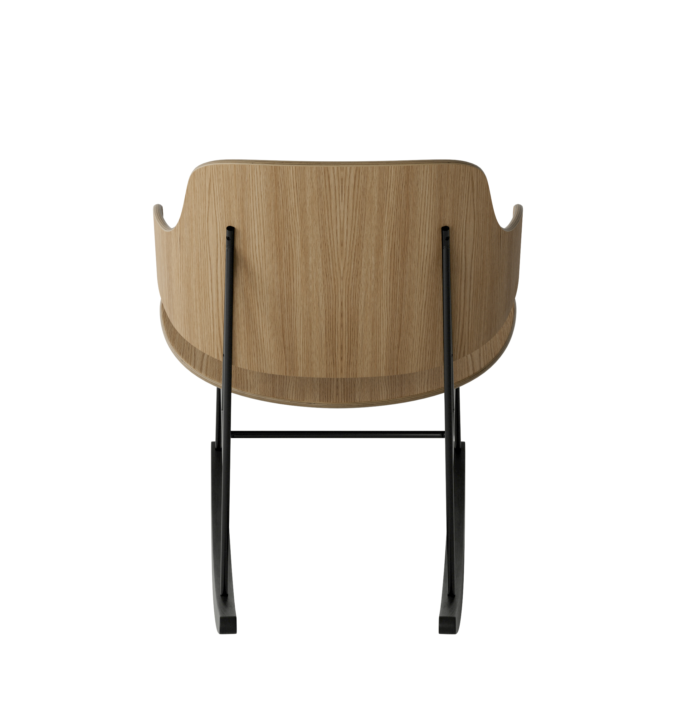 Menu - The Penguin schommelstoel, zwart stalen frame, naturel eiken zitting en rugleuning