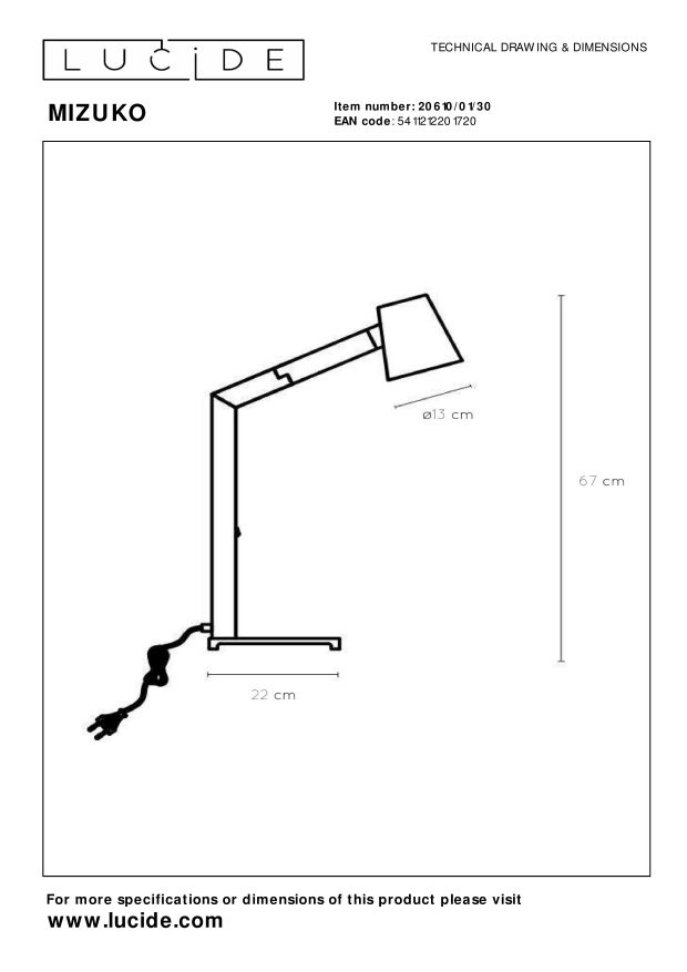 Lucide MIZUKO - Bureaulamp - 1xE14 - Zwart