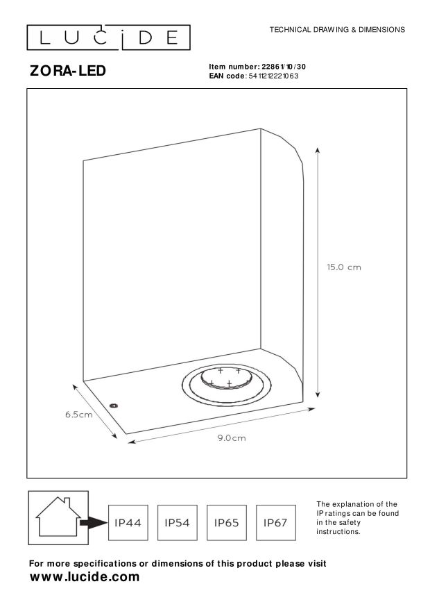 Lucide ZORA-LED - Wandspot Buiten - LED Dimb. - GU10 - 2x5W 3000K - IP44 - Zwart