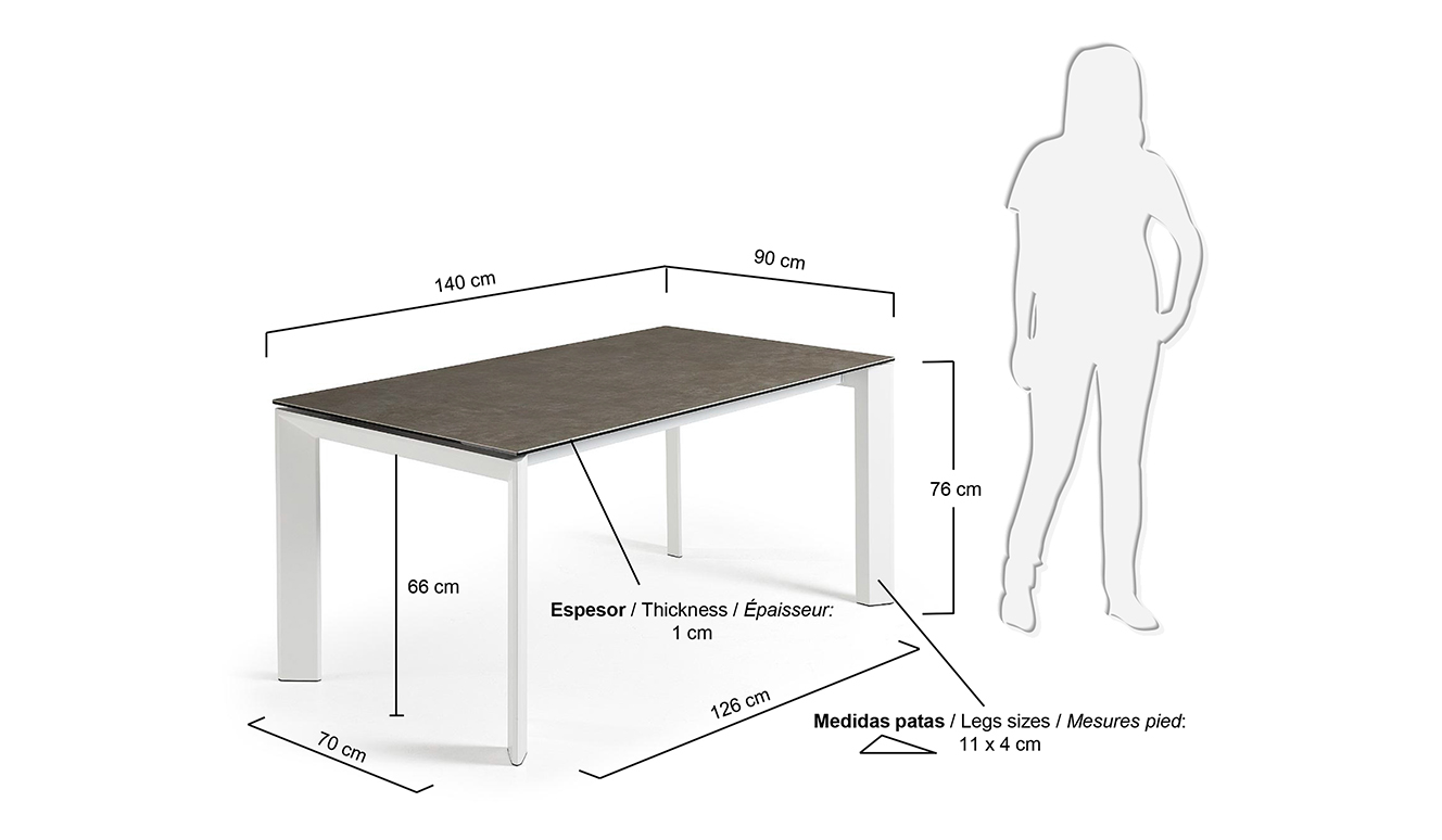 Axis uitschuifbare tafel 140 (200) cm porselein afwerking Vulcano Ash wit benen