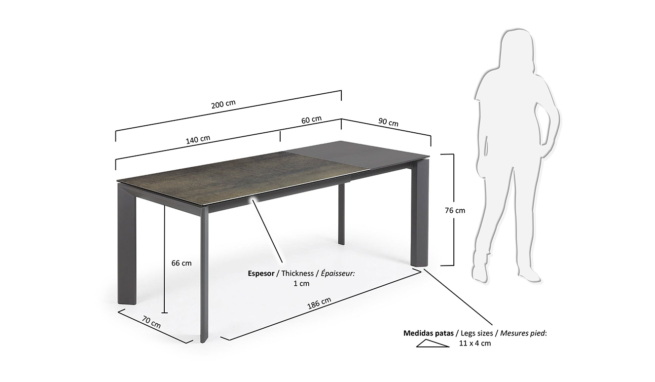 Axis uitschuifbare tafel 140 (200) cm porselein afwerking Iron Moss antraciet benen