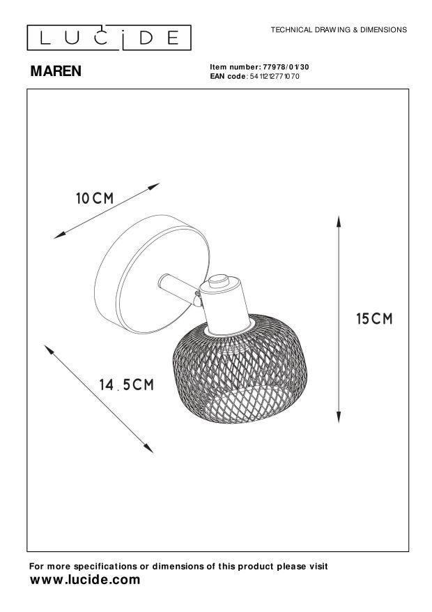 Lucide MAREN - Plafondspot - 1xE14 - Zwart