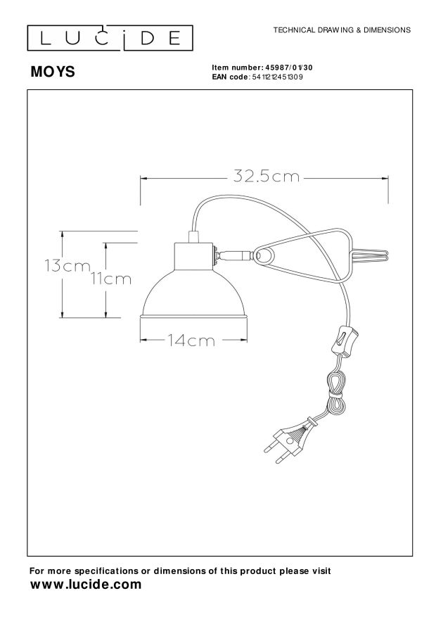 Lucide MOYS - Klemlamp - 1xE27 - Zwart