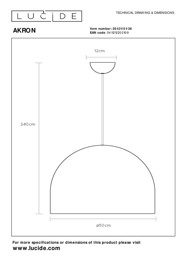 Lucide AKRON - Hanglamp - Ø 50 cm - 1xE27 - Grijs