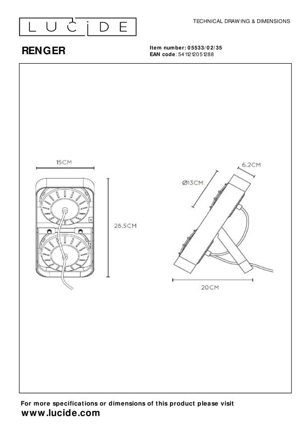 Lucide RENGER - Tafellamp Kinderkamer - 2xG9 - Blauw