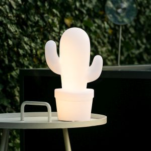 Lucide CACTUS - Oplaadbare Tafellamp Buiten - Accu/Batterij - Ø 22,7 cm - LED Dimb. - 1x2W 2700K - IP44 - Wit
