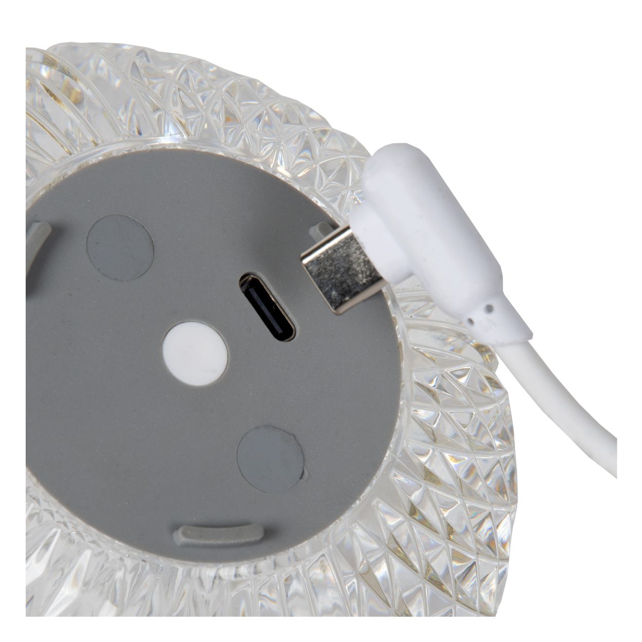 Lucide CINTRA - Oplaadbare Tafellamp - Accu/Batterij - Ø 9 cm - LED Dimb. - 1x1,5W 3000K - 3 StepDim - Transparant