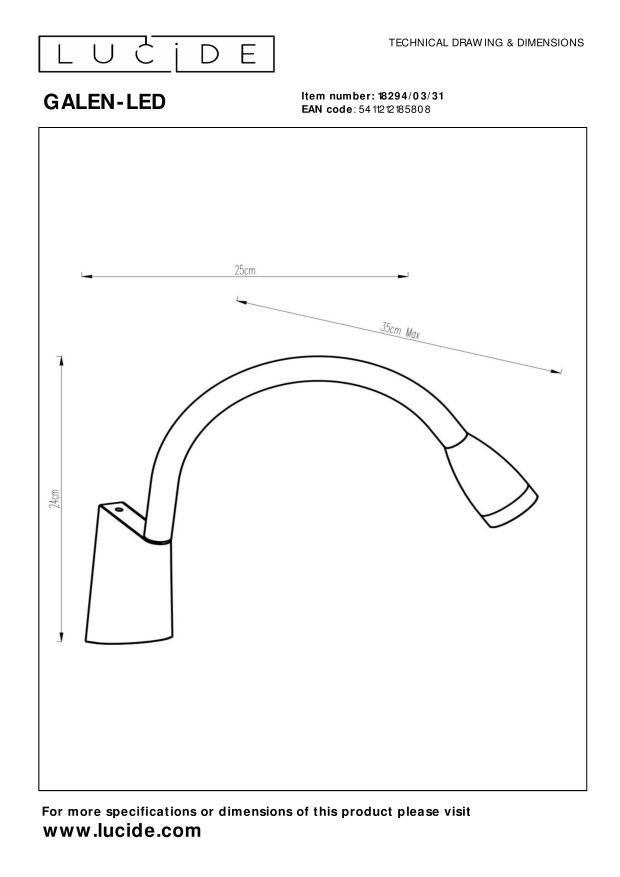 Lucide GALEN-LED - Bedlamp - LED - 1x3W 3000K - Wit