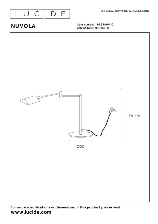 Lucide NUVOLA - Bureaulamp - Ø 20 cm - LED Dimb. - 1x9W 3000K - Zwart