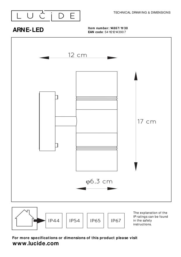Lucide ARNE-LED - Wandspot Buiten - Ø 6,3 cm - LED - GU10 - 2x5W 2700K - IP44 - Zwart