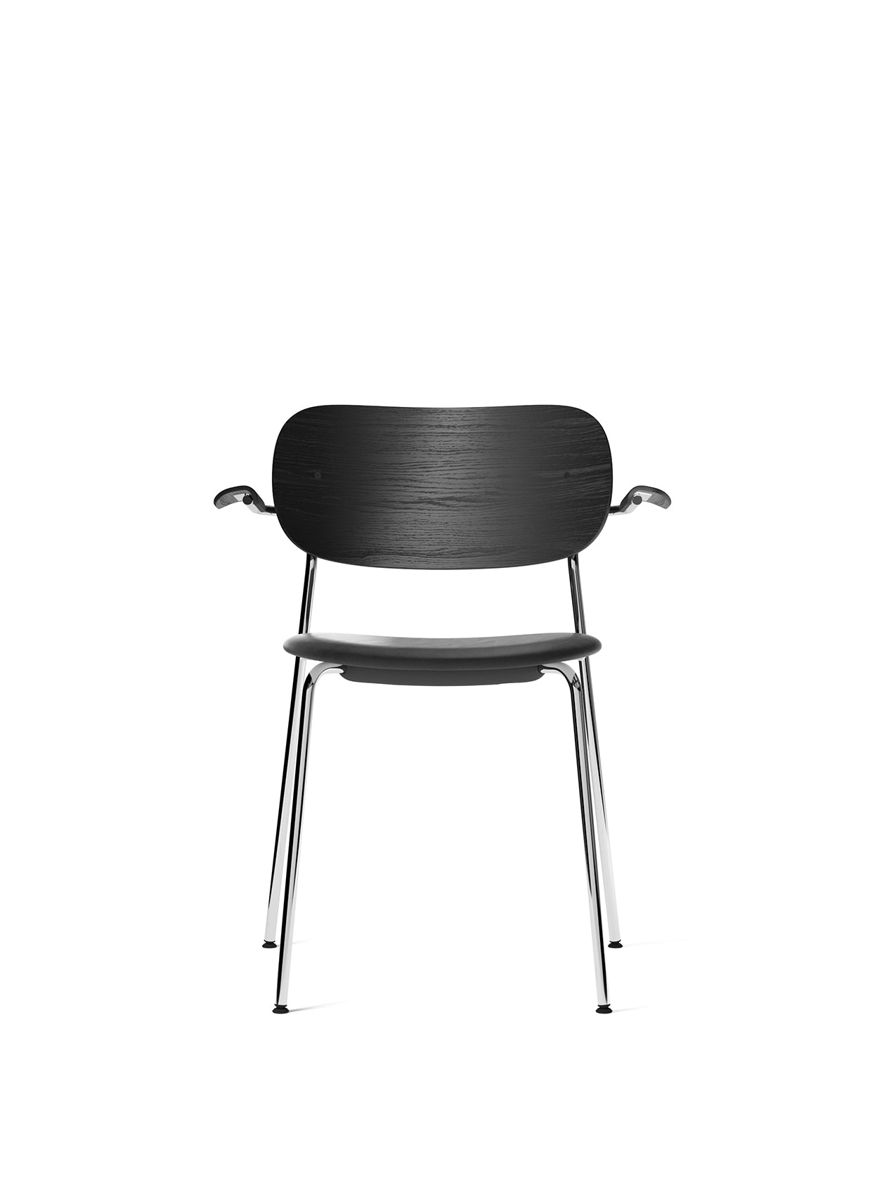 Menu - Co eetkamerstoel met armleuning, chrome stalen frame, Upholstered Seat PC1L, Oak Back And Arms, zwart eiken, 0842 (Black)