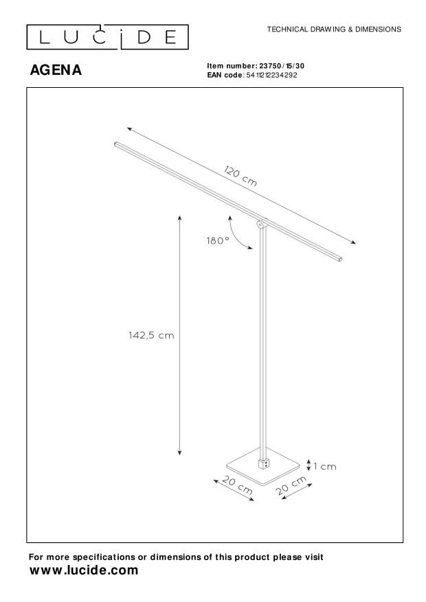 Lucide AGENA - Leeslamp - LED Dimb. - 1x18W 2700K - 3 StepDim - Zwart