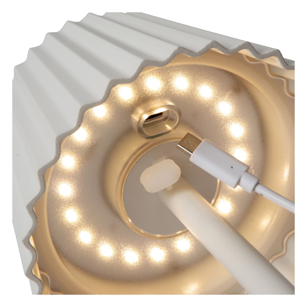 Lucide JUSTINE - Oplaadbare Tafellamp Buiten - Accu/Batterij - LED Dimb. - 1x2W 2700K - IP54 - Met draadloos oplaadstation - Wit