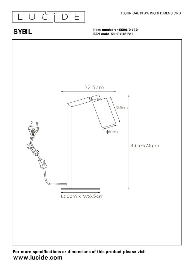 Lucide SYBIL - Bureaulamp - 1xGU10 - Zwart