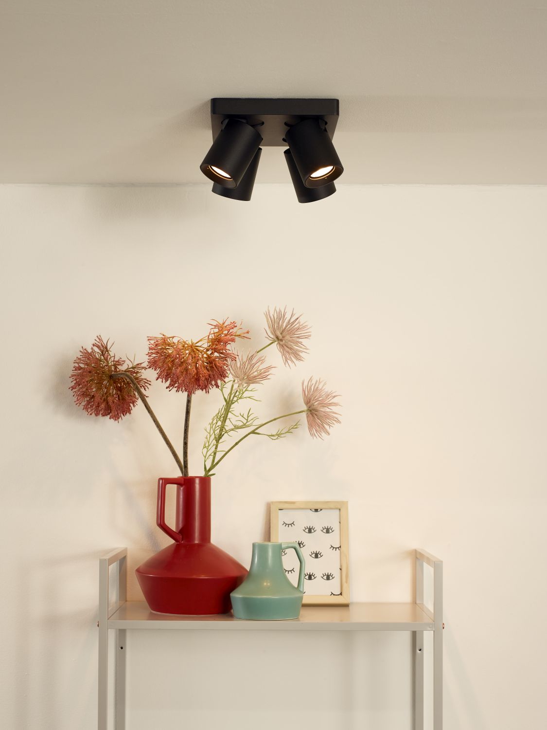 Lucide NIGEL - Plafondspot - LED Dim to warm - GU10 - 4x5W 2200K/3000K - Zwart