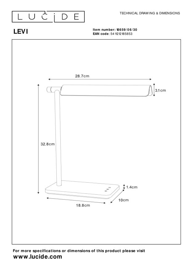 Lucide LEVI - Bureaulamp - LED Dimb. - 1x5,5W 6500K - 3 StepDim - Zwart