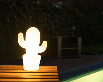 Lucide CACTUS - Oplaadbare Tafellamp Buiten - Accu/Batterij - Ø 22,7 cm - LED Dimb. - 1x2W 2700K - IP44 - Wit